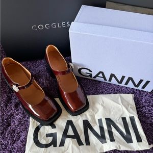 Ganni Patent Leather Heels with Rhinestone Closure - Never Worn